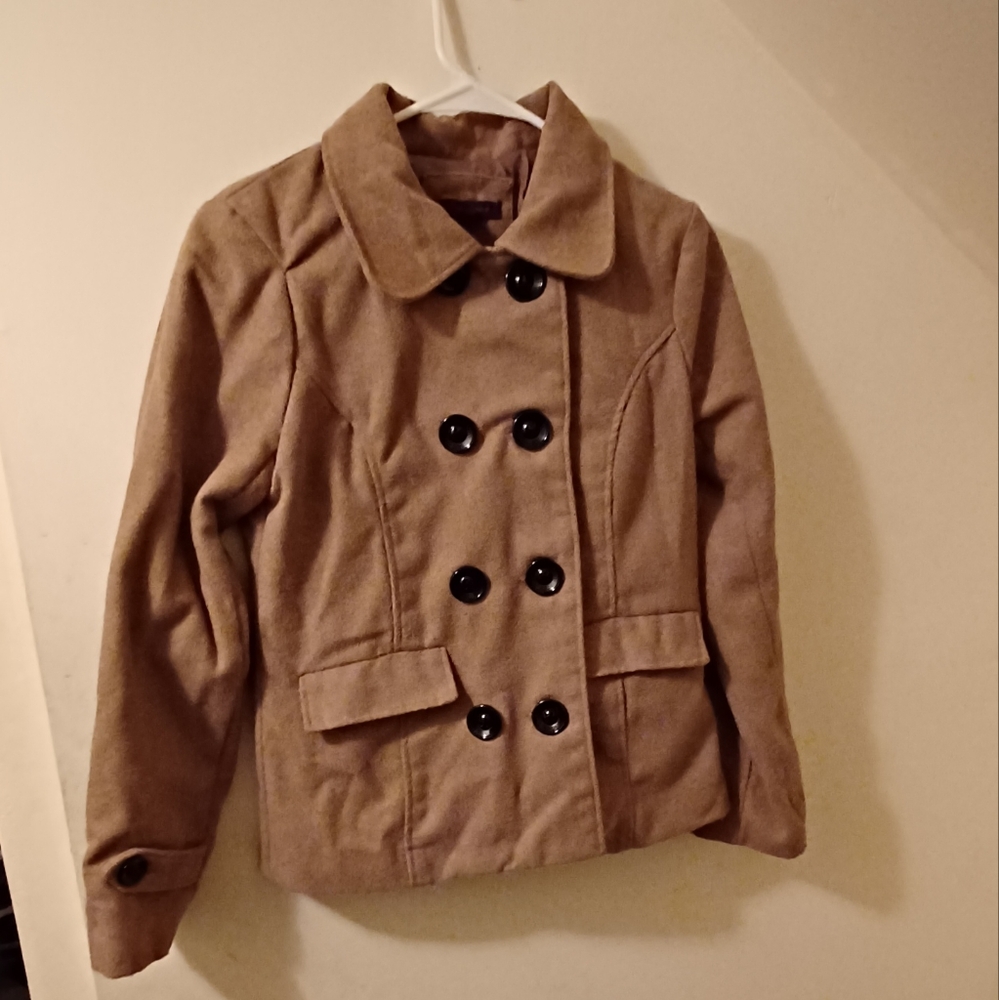 Black Lipstick peacoat double breasted large button tan/beige womens M (102324A)